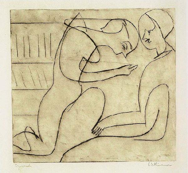 Ernst Ludwig Kirchner Lovers in the bibliothek - etching Sweden oil painting art
